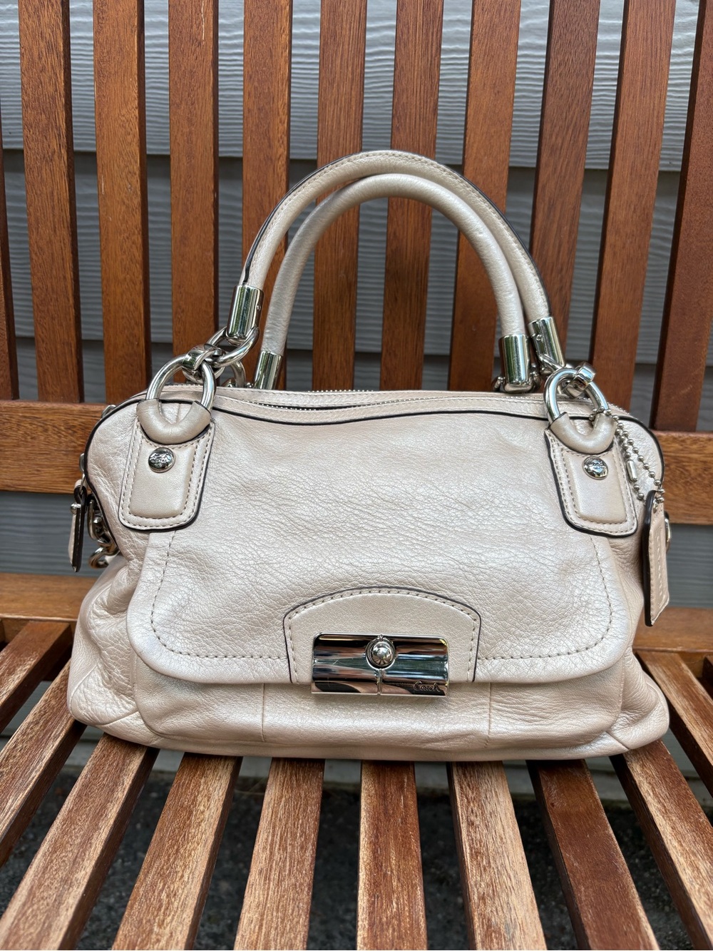 Coach Kristin Pearl Leather Double Zip Satchel F22304 Lavender Lining